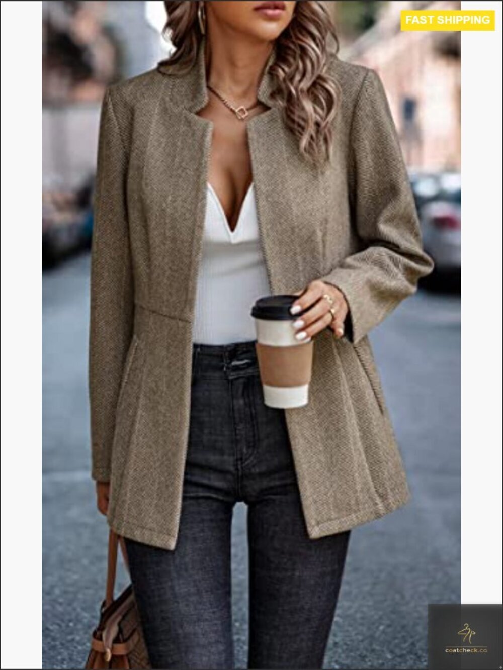 Women's Open Front Blazer Long Sleeve Notch Collar Work Office Jacket Business - Picture 2 of 7